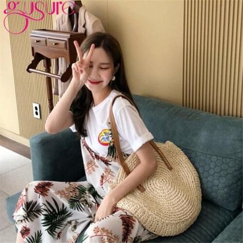 Womens Summer Round Rattan Bag New Solid Color Wicker Straw Woven Shoulder Bag Ladies Fashion Travel Bag