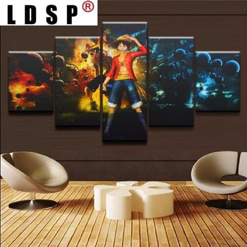 LDSP 5 Panels One Piece Animation Pictures Modular Wall Art HD Paintings Modern Canvas Printed Posters Living Room Home Decor