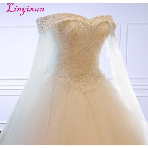 Linyixun Luxury A Line High-grade Wedding Dress Crystal Beaded Lace Bride Princess Embroidery Sweetheart Wedding Dresses 2018