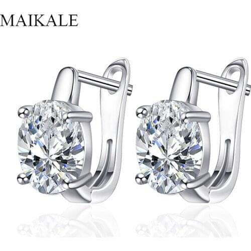 MAIKALE Simple Gold Silver Color Stud Earrings Inlay Round Cubic Zirconia Beads CZ Small Earrings for Women Party Jewelry Gifts