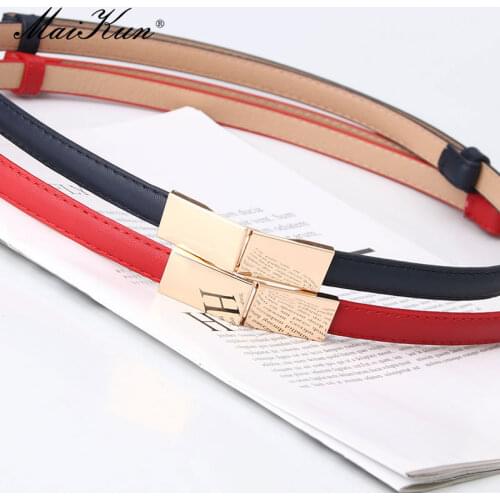 Maikun New Dark Leather Adjustable Belt For Women All-Match Dress Sweater Decoration Ladies Small Belts