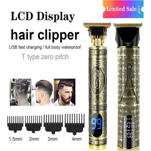 LCD Display Hair Clippers Professional Trimmer Edgers Liners Ornate T-blade Close Cutting Wireless Barber Gapped Clippers