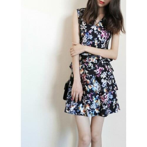 2021 New Spring V Neck Floral Print Layers Sleeves Mini Dress Size 0-4 UK Fashion