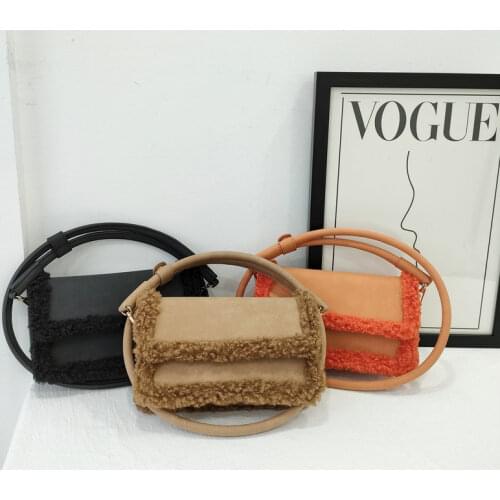 Fashion lambswool women shoulder bags designer letter plush messenger bag luxury faux fur crossbody bag ladies small flap purses