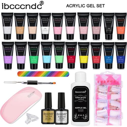 Polygels Set 15ml Poly Nail Gel 20 Colors Quick Builder Gel Polish With Base And Top Coat Slip Solution Brush Nail File Dryer