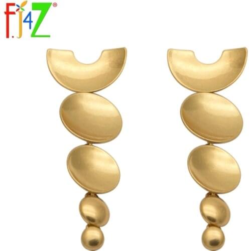 F.J4Z New Hot Punk Unusual Design Female Dangle Earrings Trending High Quality Uneven Round Block Golden Alloy Earrings