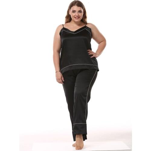 Plus Size Stain Pajamas Woman Spaghetti Strap Trousers Twinset Pyjamas V Lead Leisure Sleepwear