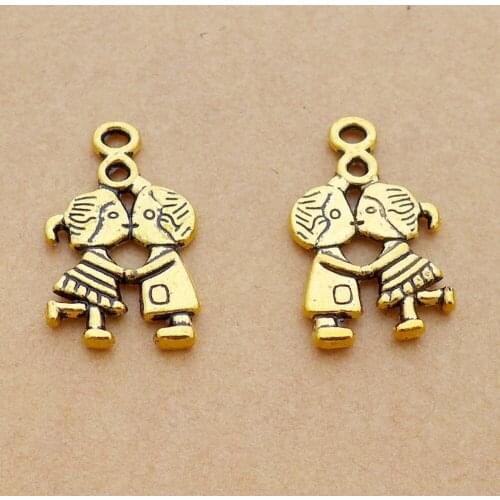 Dancing boy &girl charm pendant antique gold alloy charm diy jewerly accessories bracelet free shipping 27.2*16.3mm 20pcs/lot