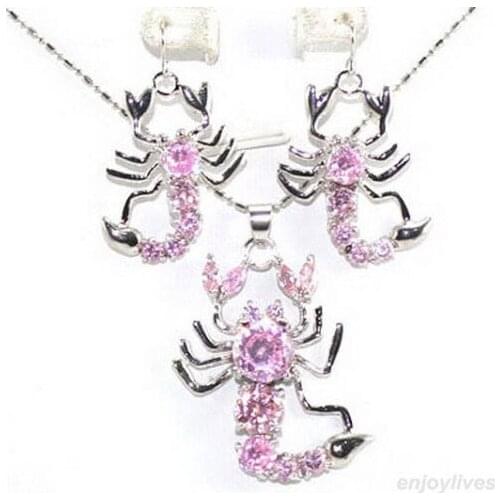 Prett Lovely Womens Wedding Pink Zirconia Crystal Scorpion Pendant Earrings & Necklace 5.27 -new-jewelry