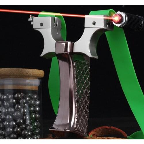 Professional Slingshot Alloy Bow Head +Resin Handle with Laser Aiming Catapultl Outdoor Sports Hunting Flat Leather Sling Shot