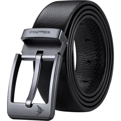 WilliamPolo Cowskin leather luxury strap male belts for men new fashion classice vintage pin buckle men belt High Quality