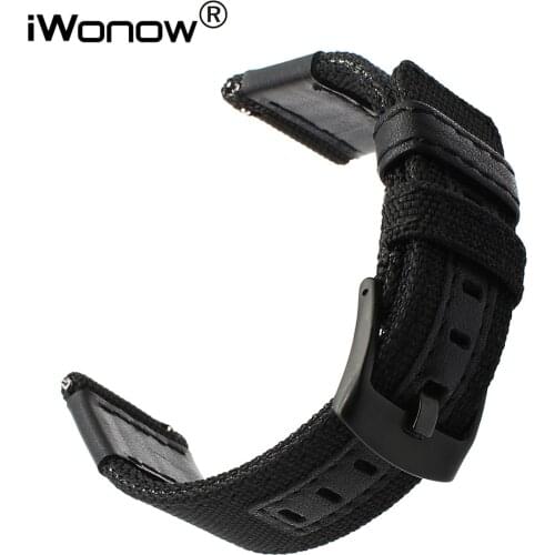 Canvas Nylon + Genuine Leather Watchband 20mm 22mm 24mm for Casio Citizen Seiko Quick Release Watch Band Steel Clasp Wrist Strap