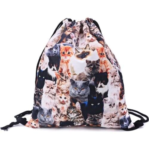 3D Print Drawstring Backpack Cute Cats Cinch Sack Rucksack Shoulder Bags Gym Bag