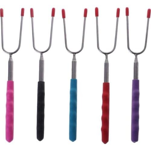 Telescoping BBQ Fork Roasting Sticks Marshmallow Hot Dog Smore Skewers Stainless Steel