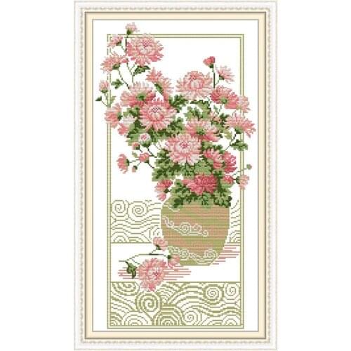 Everlasting Love Elegant Chrysanthemum Ecological Cotton Cross Stitch Kits Clear 14CT DIY Holiday Gift New Year Sales Promotion