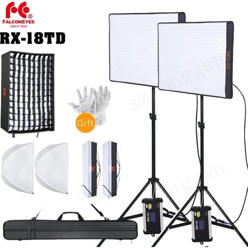 Falcon Eyes 2pcs RX-18TD 100W Dimmable LED Video Light 504pcs Flexible Rollable Cloth Lamp with Diffuser + Outdoor Carry Bag Kit