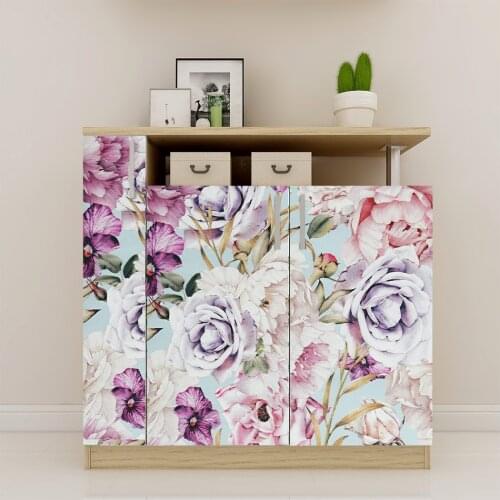Purple Floral Vinyl Wallpaper Roll Removable Self Adhesive Sticky Wall Sticker for Home Decor Peel and Stick Photo Wallpaper