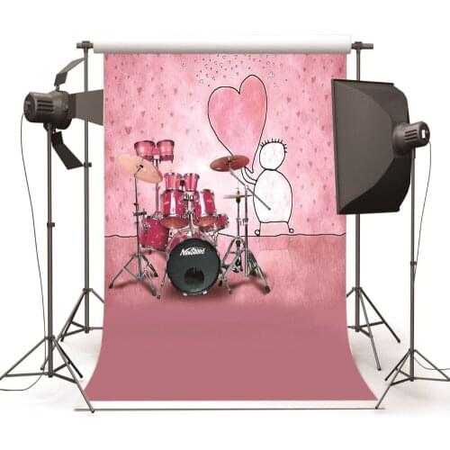Pink Backgrounds Music Drum Set Computer Printed Photo Background Vinyl Photography Background for Photo for Wedding Children
