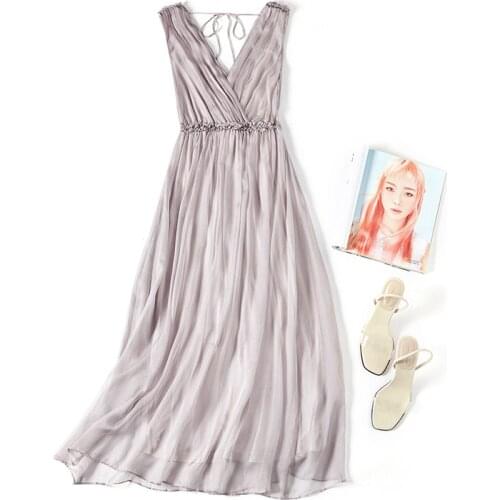 High Quality Summer Dress 2021 100% Silk White Dress Female Sexy Maxi Dresses for Women Party Sleeveless Robe Femme Pph4933