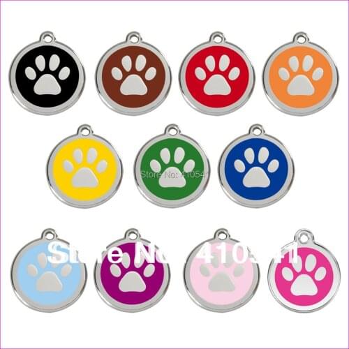 Paw shaped dog tags for pets 25*25mm round disc id tags alloy pet id tags pendant free shipping paw print pet tag