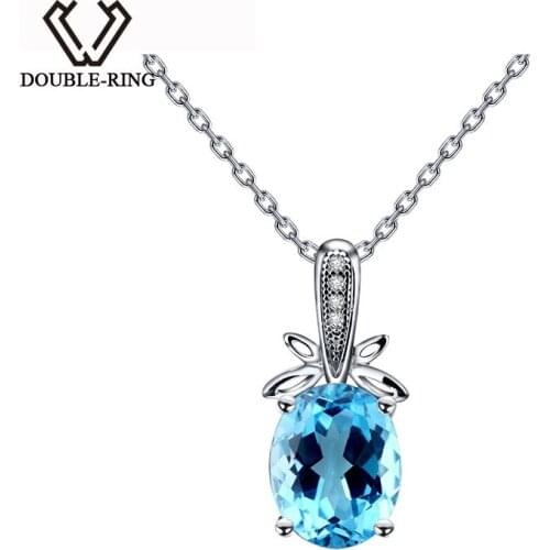 DOUBLE-R Natural Blue Topaz Pendant Women 925 Sterling Silver Necklaces & Pendants Romantic Fine Jewelry Customized CAP02439A