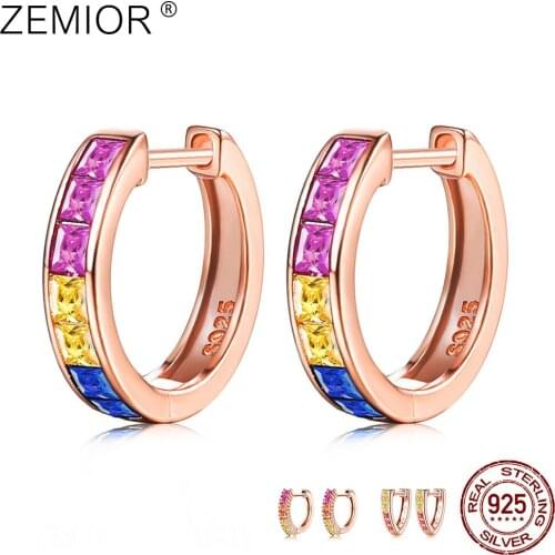 ZEMIOR Rainbow Series Type Clip Earrings For Women 925 Sterling Silver Inlay Row Zircon Earring Elegent Life Trendy Fine Jewelry