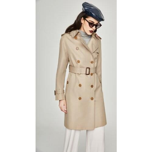 Double-breasted trench coat female long Jiazehua 2019 new chameleon Korean version waitmore long trench coat female