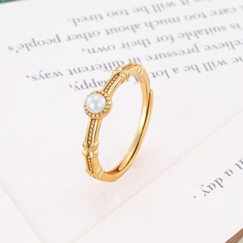 New Arrival Drop Shipping Palace Wind Queen Temperament Pearl Open Rings For Woman Girls S925 Pure Silver Round Wedding Jewelry