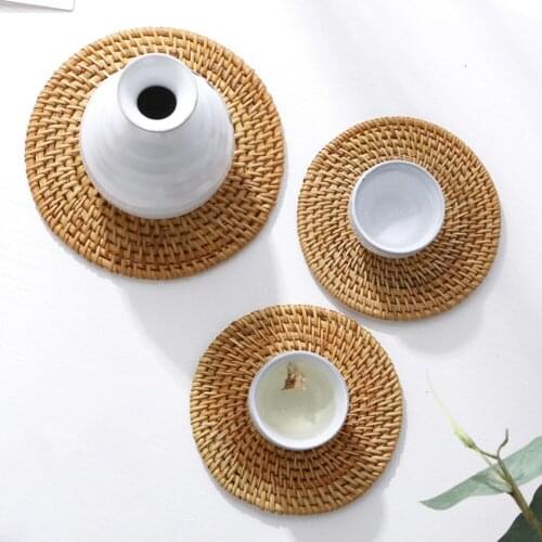 1PCNatural Rattan Round Pad Cup Mats Placemat Table Padding Coaster Insulation Decoration Kitchen Holder Drink Heat Accessories