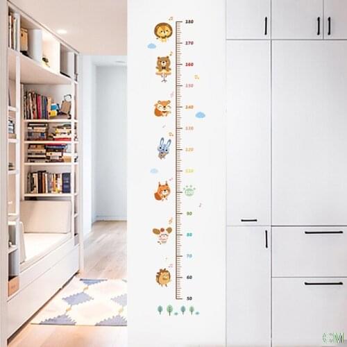 1PC Cartoon Animal Measure Wall Stickers For Kids Rooms Height Chart Ruler Decals Nursery Home Decor