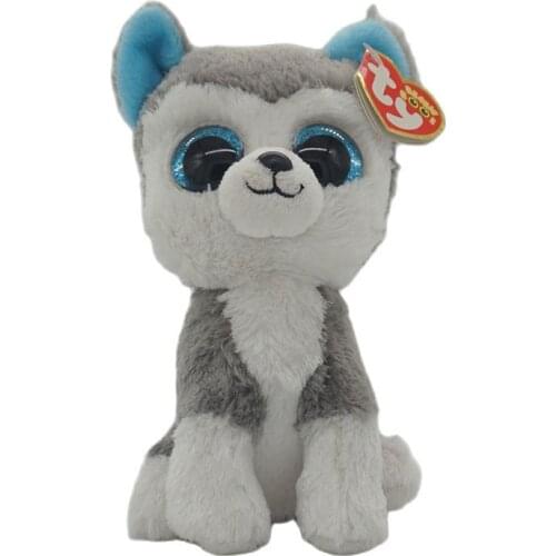 15 CM Ty Beanie Boos Big Eyes Grey Siberian Husky Soft Cute Plush Stuffed Animal Doll Toy Collection Christmas Birthday Kid Gift