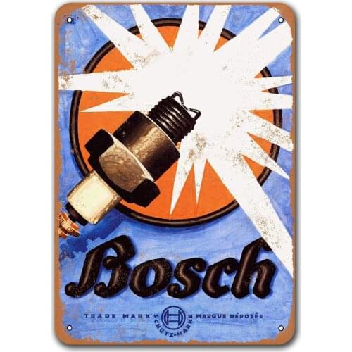 1926 Bosch Spark Plugs Old Car Tin Sign, Sisoso Vintage Metal Plaques Poster Garage Pub Retro Wall Decor
