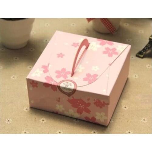 500pcs 4 grains hand portable pink sakura cherry blossoms decoration cake box chocolate dessert biscuit boxes package SN1004