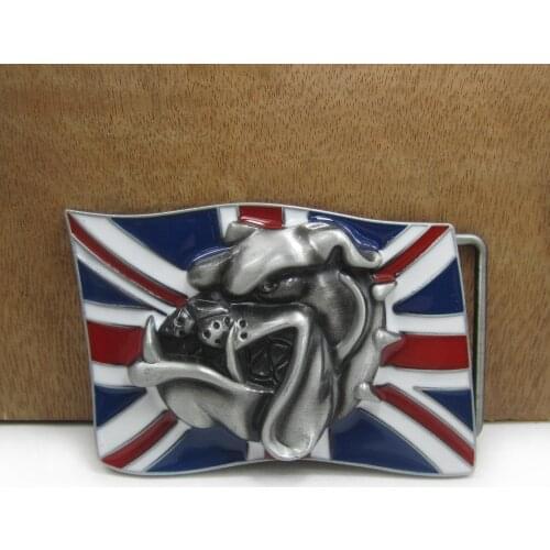BuckleClub wholesale retro zinc alloy british dog UK flag belt buckle western jeans gift belt buckle FP-03296 PEWTER FINISH
