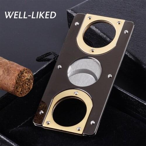 Double Blades Stainless Steel Gold Plated Cigar Cutter Pocket Gadgets Zigarre Cutter Knife Cuban Cigars Scissors Gifts For Man
