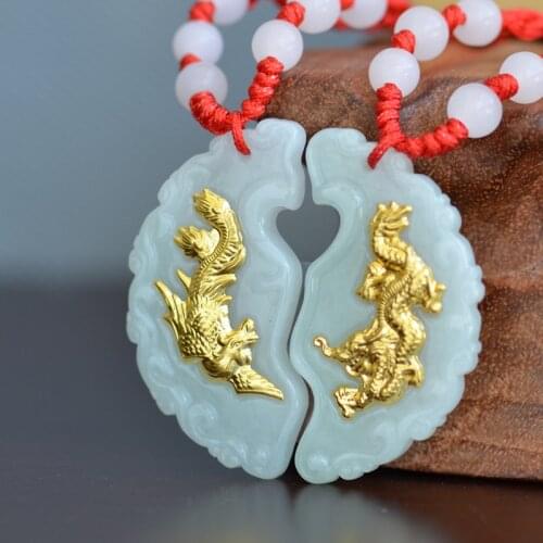 Phoenix and Dragon Jade Pendant Good Luck Jade Necklace Lovers Couple Best Gifts Pendants For Men Women