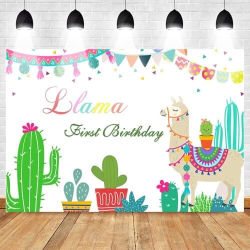 Mexico Style First Birthday Party Photography Backdrops Birthday Decor Alpaca Cactus Bunting Background Mexican-themed