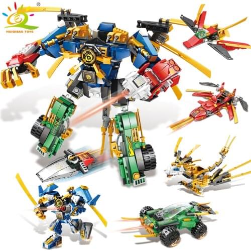 HUIQIBAO 4in1 677PCS Super Ninja Dragon Robot Building Block City Car Mecha Aircraft Weapon Bricks DIY Assembly Toy For Children