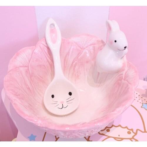 1PC Cute Bowl Lovely Hand Painted Rabbit Bowl For Children Ceramic Bowl Cartoon Tableware Flatware