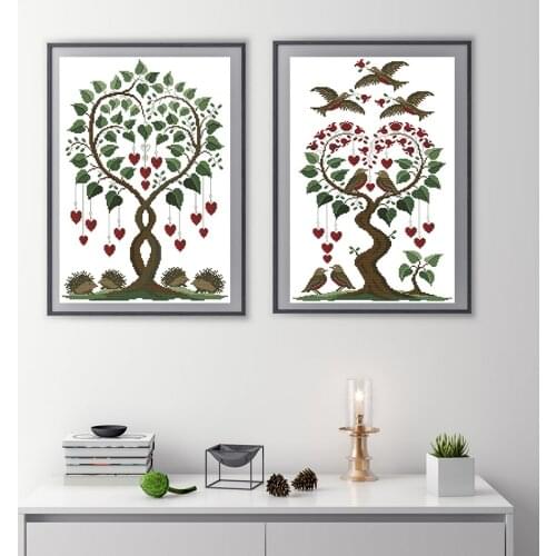 Joy Sunday Love Tree Patterns DIY Hand Craft Cross Stitch Kits Printed Canvas DMC Counted Embroidery Needlework Home Decor