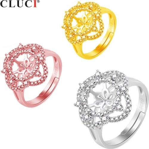 CLUCI 925 sterling silver Adjustable Four Leaf Clover Ring Mounting with zircon Women Ring Vintage Jewelry Lover Gift SR2135SB