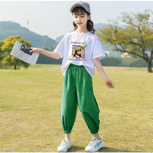 Girls Suits 2021 New Childrens Korean Version of the Summer Clothes Big Kids Sports Two-piece Sets