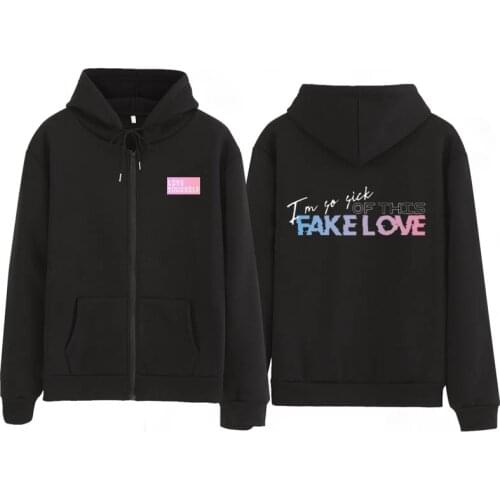Kpop fake love sweatshirt love yourself KPOP hoody sweatshirt XL for casual harajuku kpop hoody Zip hoodie Unisex hoody