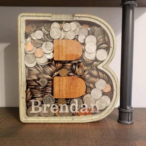 Creative Wooden Money Boxes Retro Alphabet Coin Storage Tank Desktop Ornament Personalized Nordic Art Piggy Bank Decor Crafts