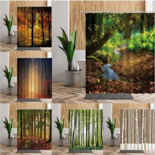 Summer Forest Shower Curtain Green Tree Bathroom Decoration Natural Landscape Screen Home Decor gordijnen 3D Window Curtains Set