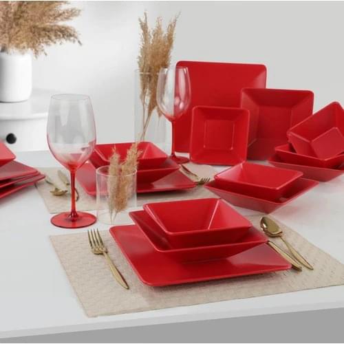 Matte Red Siera 18-Piece Dinnerware Dinner Plates Tableware Platter Serving Plate Meals Stamping Plates Rectangular Dish