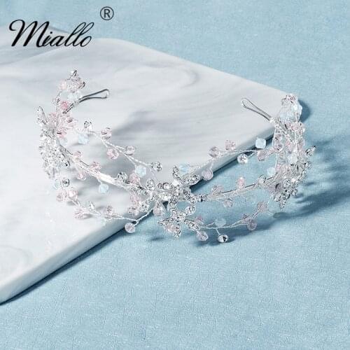 Miallo Handmade Crystal Crown Silver Color Bridal Wedding Hair Jewelry Tiaras and Crowns for Women Accessories Prom Headpiece