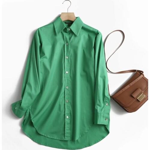 Dave&Di England Style Fashion Candy Color Solid Cotton Causal Blouse Women Blusas Mujer De Moda 2021 Autumn Shirt Women Tops