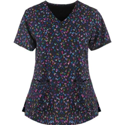 Fashion Women Short Sleeve Working Shirt Tops Health Services Scrubs V Neck Work Uniforms Beauty Salon Pet Scrubs Costume A50