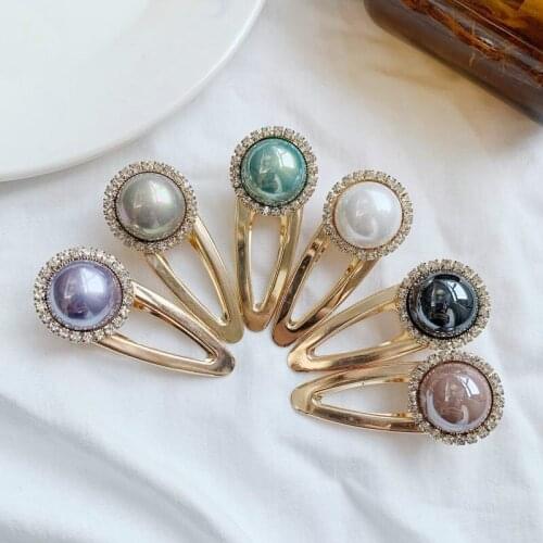 Fashion New Short Pearl Rhinestone Hair Clip Multi-color Fashion Creative Does Not Hurt Clip Hair Styling Accessories 6CM